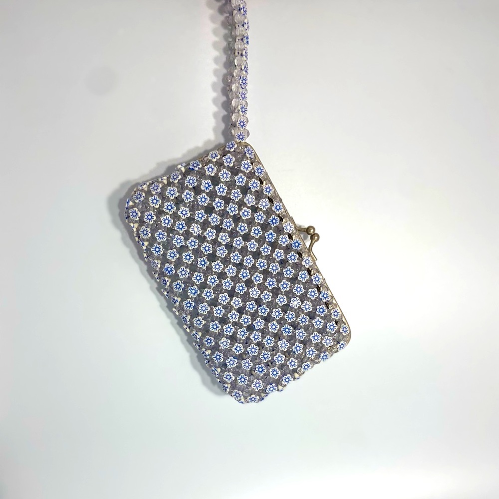 Blue flower hand beaded clutch wallet